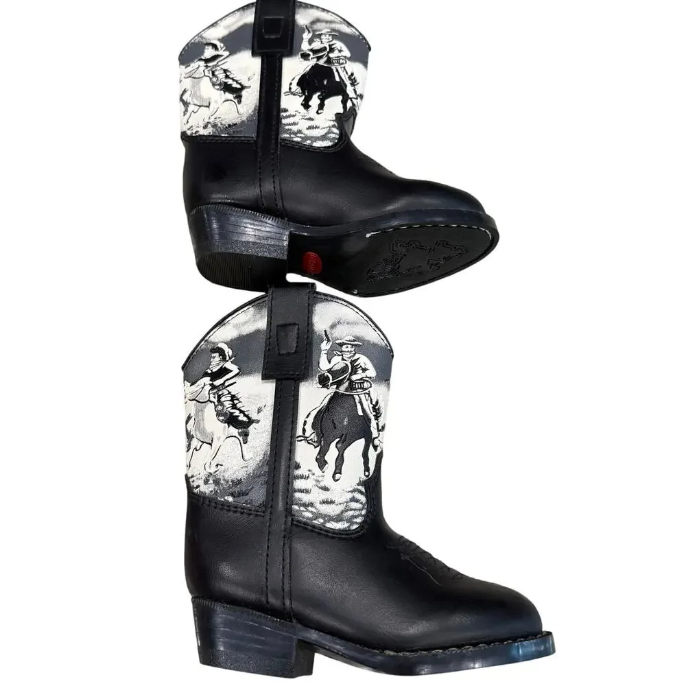 Vintage 90s Durango Kids 6C Cowboy Boots Shades of the Old West Black Leather